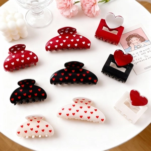 Polka dot heart claw clip set with resin finish for women hair styling accessories