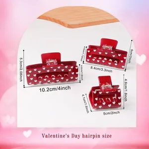 Polka dot heart print hair claw clips in red acrylic, various sizes for women