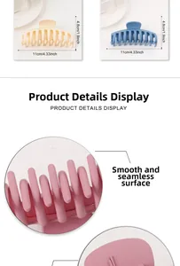 Detailed dimensions of large matte shark hair clips in beige blue and pink colors