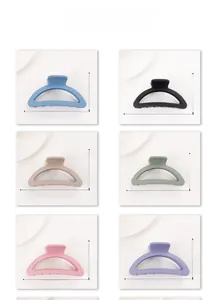 Grid display of half-round matte hair claws in six colors with size measurements