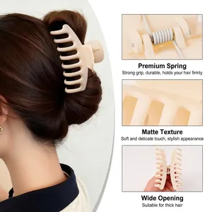 Beige matte large shark hair claw clip for thick hair with strong metal spring