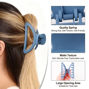 Matte blue D-shaped hair claw clip with strong metal spring for thick hair styling