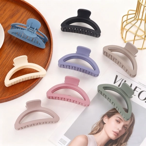 8-piece set of matte frosted semicircular hair claw clips in elegant Morandi colors
