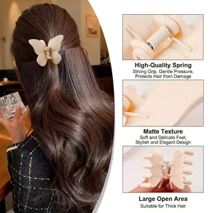 Matte beige butterfly hair claw clip with strong spring for women hair styling