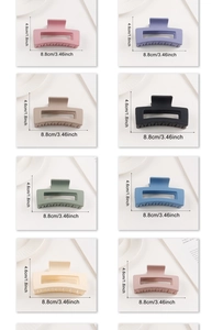 Matte square hair claw clips set of 8 colors with dimensions 8.8cm by 4.6cm