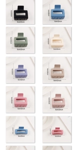 Detailed view of matte square and rectangular hair claws in various Morandi colors