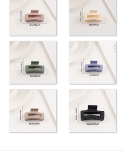 Set of 6 square matte hair claws in various colors with detailed 5cm length dimensions