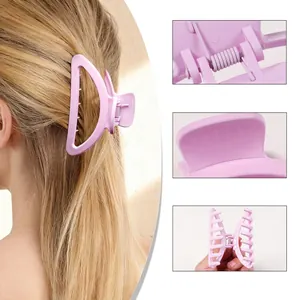 Matte pink half-moon hair claw clip for thick hair with strong metal spring