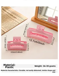 Détail de grandes et petites pinces à cheveux rectangulaires roses avec dimensions et tailles