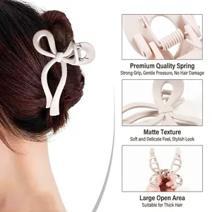 Pince à cheveux noeud beige mat avec grande ouverture pour cheveux épais vue multi-angles