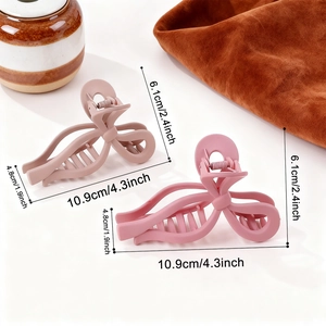 Pince à cheveux noeud mat pour femmes en rose et mauve avec dimensions détaillées