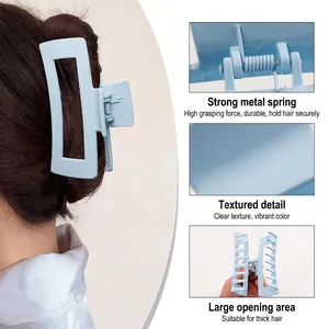 Pince à cheveux carrée bleu clair mat avec ressort en métal pour cheveux épais