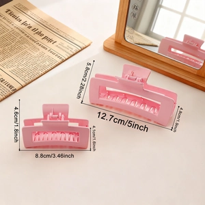 Lot de pinces à cheveux rectangulaires rose mat en deux tailles pour femmes