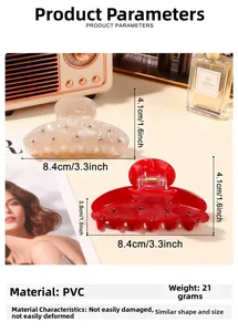 Detailed size view of sparkling shell texture hair claw clip with rhinestones and PVC build