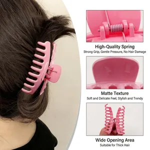 Grande molletta per capelli rosa opaco per capelli folti con dettagli e uso reale