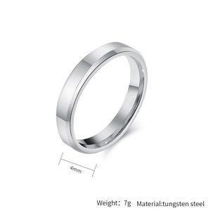Detailed 4mm silver tungsten steel ring with double beveled edges and polished finish