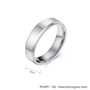 Detailed 6mm width tungsten steel ring showing 12g weight and polished beveled edges
