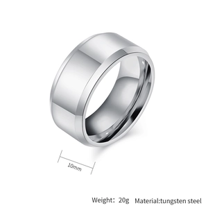 Macro shot showing 10mm width and 20g weight of silver tungsten steel ring