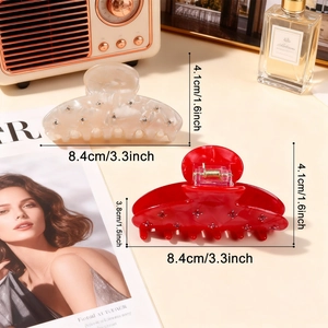 Elegant rhinestone shell pattern hair claw clips in beige and red colors for women