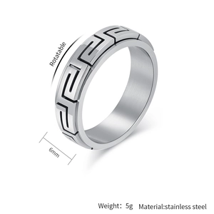 Détail de la bague rotative de 6 mm en acier inoxydable avec motif de clé grecque