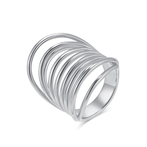 Bague multicouche en acier inoxydable argenté poli au design géométrique minimaliste