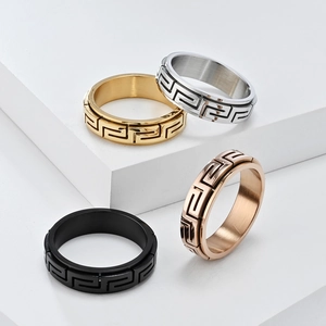 Bague de Soulagement du Stress Rotative en Acier Inoxydable Motif Clé Grecque pour Hommes Femmes Unisexe Bijoux Vintage