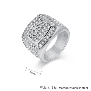 Makroaufnahme des silbernen BOSS-Siegelrings mit Zirkoniasteinen und 21mm Durchmesser