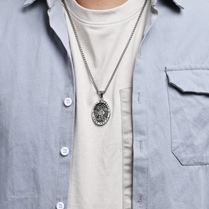 Vintage Saint Michael Archangel pendant necklace in silver stainless steel for men