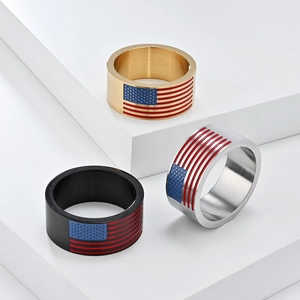 Mens US American flag titanium steel rings in gold silver and black finishes