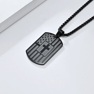 Stainless steel American flag cross dog tag necklace fashion men pendant jewelry.