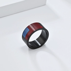 Men's black brushed titanium ring featuring American flag stars and stripes design