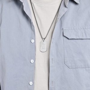 Stainless steel cross dog tag necklace, vintage military pendant for men daily wear.
