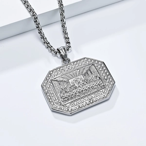 Achteckiger Last Supper Anhänger aus Titanstahl mit Zirkonia-Rand und Box-Kette für Herren