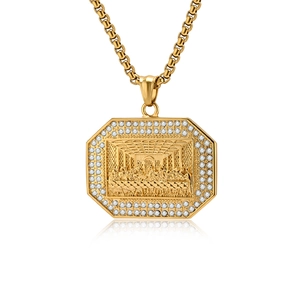 Goldene Abendmahl-Halskette mit weißen Zirkonia-Steinen und robuster Boxkette
