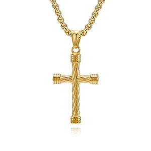 Polished Stainless Steel Twisted Cross Pendant Necklace For Men Women Hip Hop Punk Gothic Jewelry Cable Texture Cross Necklace