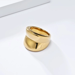 Minimalist chunky golden dome ring for women with high-polished mirror finish