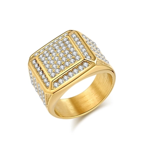 Stainless Steel Rhinestone Square Signet Ring For Men Women Hip Hop Luxurious Fashion Trendy Party Hand Jewelry Accessory