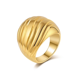 Chunky Stainless Steel Croissant Dome Ring For Women Ribbed Textured Statement Band Gold Silver Plated Minimalist Fashion Jewelry