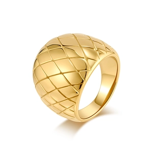 Fashion Stainless Steel Quilted Band Ring For Women Men Gold Steel Color Grid Pattern High Polished Geometric Jewelry Finger Ring