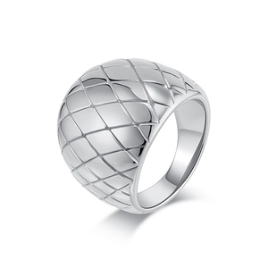 Polished silver wide band ring featuring a classic quilted grid pattern and bold design