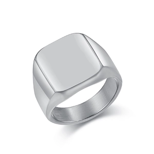 Minimalistischer quadratischer Siegelring in Silber mit polierter Oberfläche und Band
