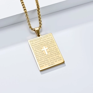 Goldene Gebetskette aus Edelstahl mit Kreuzanhänger und portugiesischer Gravur für Damen und Herren