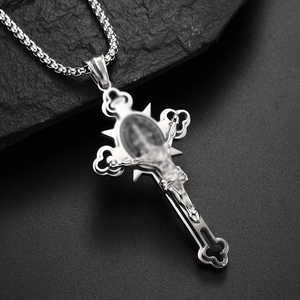 Vintage punk silver stainless steel cross necklace with ornate crucifix detail