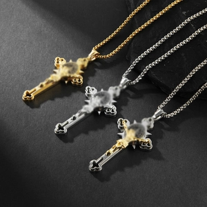 Vintage punk cross pendant necklace in gold and silver stainless steel for men