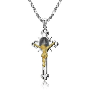Retro Punk Stainless Steel Cross Pendant Necklace For Men Jesus Crucifix Religious Charm Jewelry With Box Chain