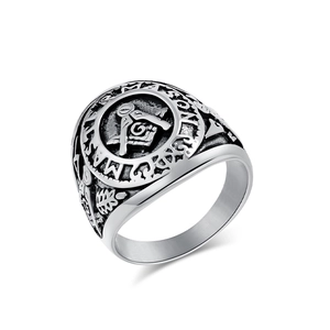 Anillo masónico vintage de acero inoxidable para hombre con símbolo G y grabado