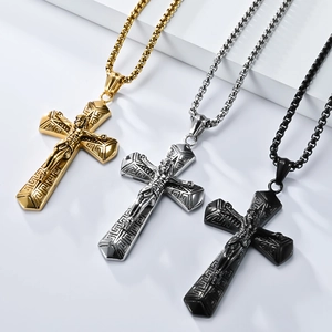 Retro titanium steel Jesus crucifix pendant necklaces in gold, silver and matte black finish