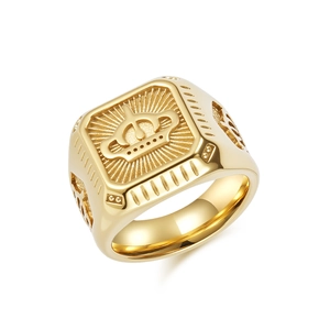Chevalière Couronne Vintage pour Hommes en Acier Inoxydable Plqué Or 18K Relief Bague Géométrique Bijoux de Personnalité