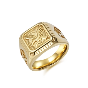 Vintage Punk Stainless Steel Eagle Signet Ring For Men 18K Gold Plated Biker Animal Statement Ring Fashion Jewelry Gift