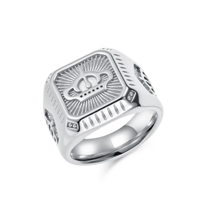 Bague couronne vintage pour homme en acier inoxydable argenté poli carré